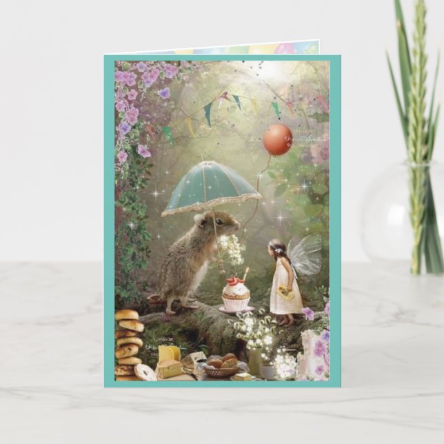 Cartão De Agradecimento Aniversário, fada, balões (Frente)