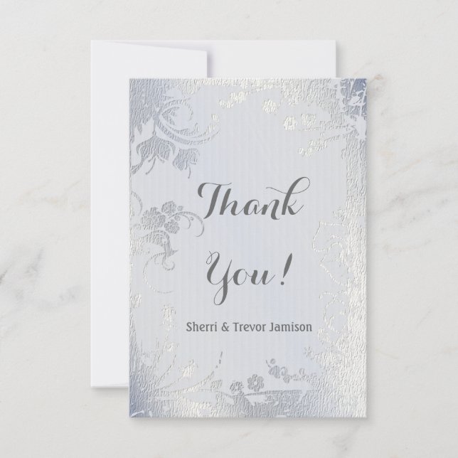 Cartão De Agradecimento Aniversário Floral do Silver Glimmer Obrigado (Frente)