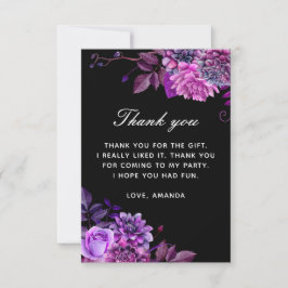 Cartão De Agradecimento Aniversário floral preto-branco-roxo, Elegante