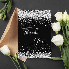 Cartão De Agradecimento Aniversário obrigado de poeira de prata preta
