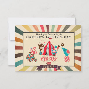 Cartão De Agradecimento Aniversário Personalizado do Circo Vintage Agradec