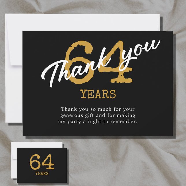 Cartão De Agradecimento Aniversário Retro Negro E Dourado (Black and gold birthday thank you card for any age. Easily personalized template.)