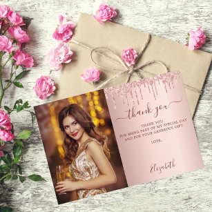 Cartão De Agradecimento Aniversário rosa dourado pingar foto