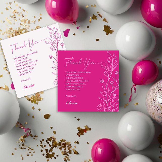 Cartão De Agradecimento Aniversário Simples, Floral Quente, Rosa (Criador carregado)