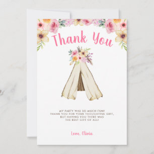 Cartão De Agradecimento Aniversário tribal floral do Teepee de Boho