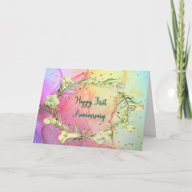 Cartão De Agradecimento Anniversary Card for First Wedding Anniversary (Frente)