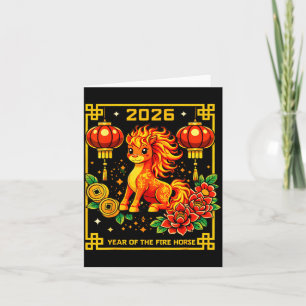 Cartão De Agradecimento Ano Novo Chinês 2026 Ano do Cavalo de Fogo Vermelh