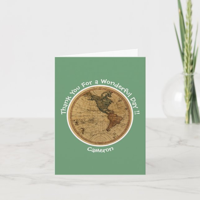 Cartão De Agradecimento Antiguamente 1786 Partido Tema do Mapa do Hemisfér (Frente)