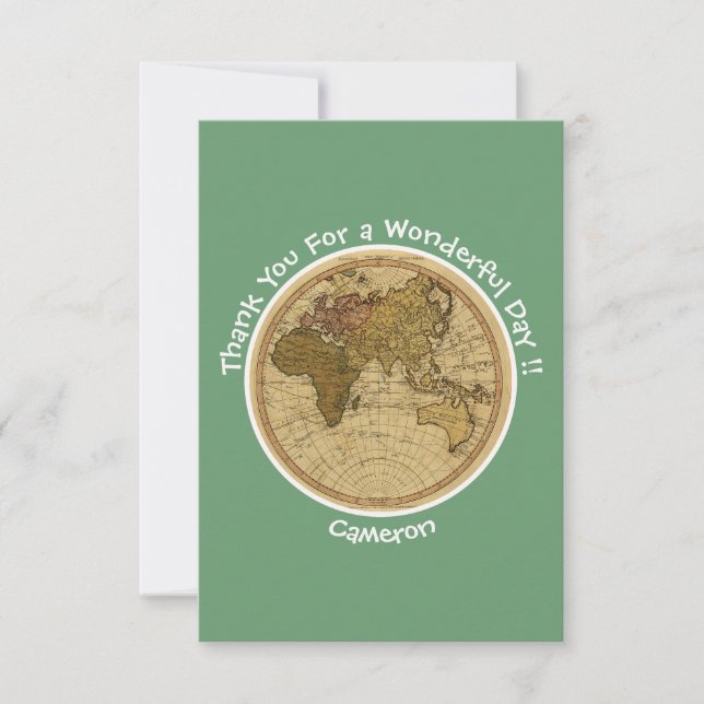 Cartão De Agradecimento Antiguidade 1786 - Partido Tema do Mapa do Hemisfé (Frente)