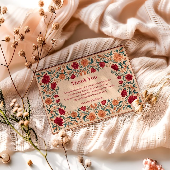 Cartão De Agradecimento Antique Botanical Valentine Party (Criador carregado)