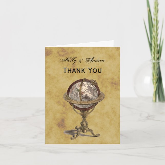 Cartão De Agradecimento Antique Globe, Distressed BG Thank You (Frente)