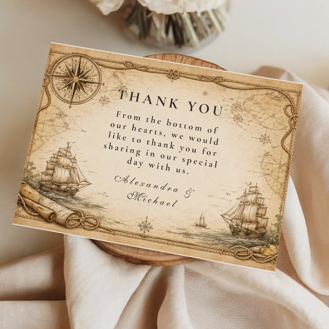 Cartão De Agradecimento Antique Nautical Map Wedding (Criador carregado)