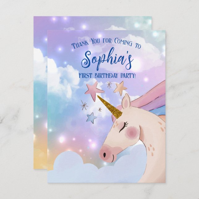 Cartão De Agradecimento Anunciante Mágico de unicórnio Rosa obrigado Púrpu (Frente/Verso)