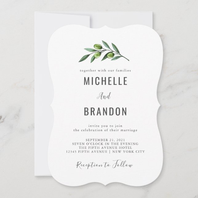 Cartão De Agradecimento Anuncio moderno de Acuarela Rama de Olivo Boda (Frente)