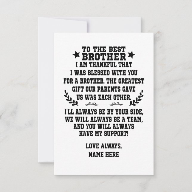 Cartão De Agradecimento Ao Melhor Irmão Da Irmã Ou Irmão (Frente)