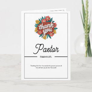 Cartão de Agradecimento ao Pastor com Emblema Flor