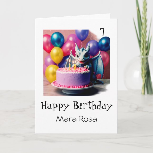 Cartão De Agradecimento *~* AP88 AGE Baby Tiny Dragon Cake Birthday Card (Frente)