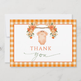Cartão De Agradecimento Apaixonem Floral Orange Gingham Baby Obrigado