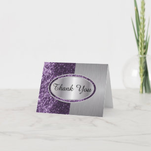Cartão De Agradecimento Aparência de metal de pincel roxo e rosca