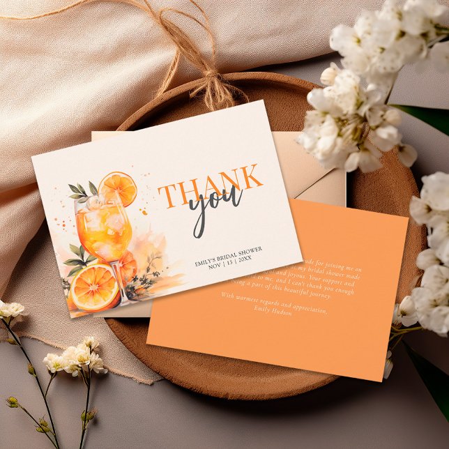 Cartão De Agradecimento Aperol Spritz Aquarela Chá de Noiva  (Criador carregado)