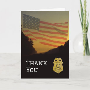 Cartão De Agradecimento Aplicação da Lei com Bandeira Americana e Escudo