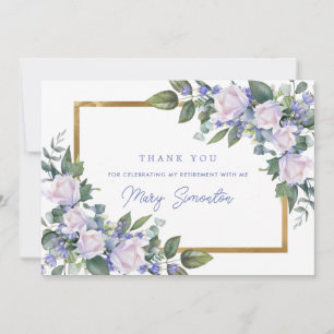 Cartão De Agradecimento Apoosentadoria Floral Azul Branco Apartamento