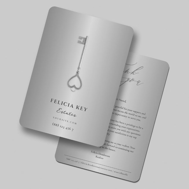 Cartão De Agradecimento Apreciação da Chave Imobiliária Imobiliária Imobil (Elegant Realtor Real Estate Silver Key Appreciate Thank You Card
)