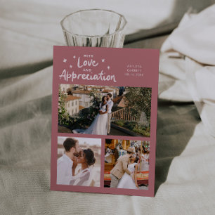 Cartão De Agradecimento Apreciação de Amor Casamento Multi Foto Rosa