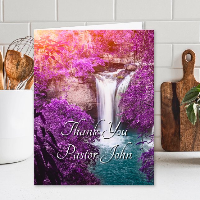 Cartão De Agradecimento Apreciação do Pastor do Solo em Cascata Roxa (Purple Waterfall Sunrise Pastor Appreciation Thank You Card)