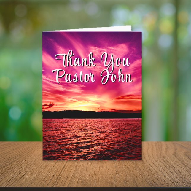 Cartão De Agradecimento Apreciação do Pastor Sunset Ocean Pink (Ocean Pink Sunset Pastor Appreciation Thank You Card)