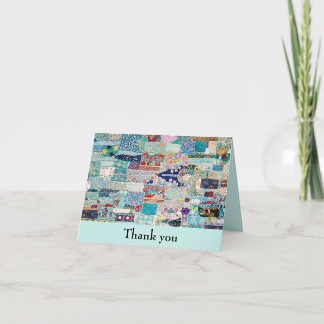 Cartão De Agradecimento Aqua and Blues Quilt Design Thank You Card (Frente)