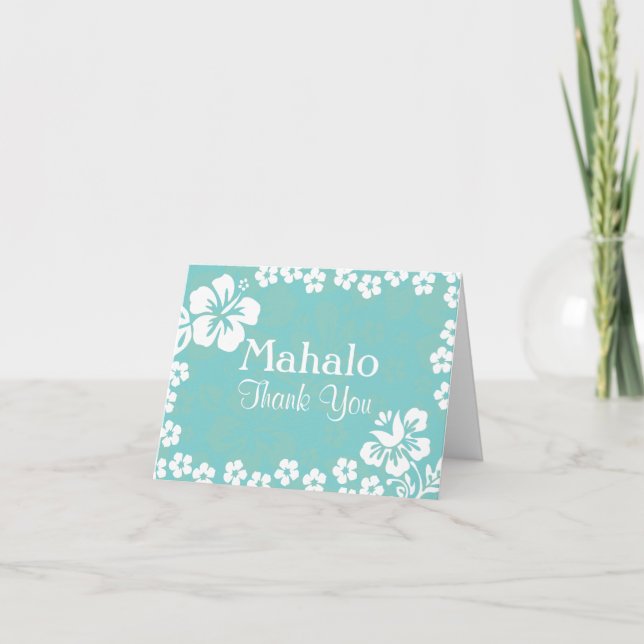 Cartão De Agradecimento Aqua Blue Beach Flowers Wedding Thank You Cards (Frente)