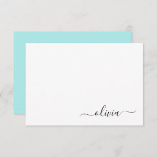 Cartão De Agradecimento Aqua Blue Teal Modern Script Girly Monographic Nam
