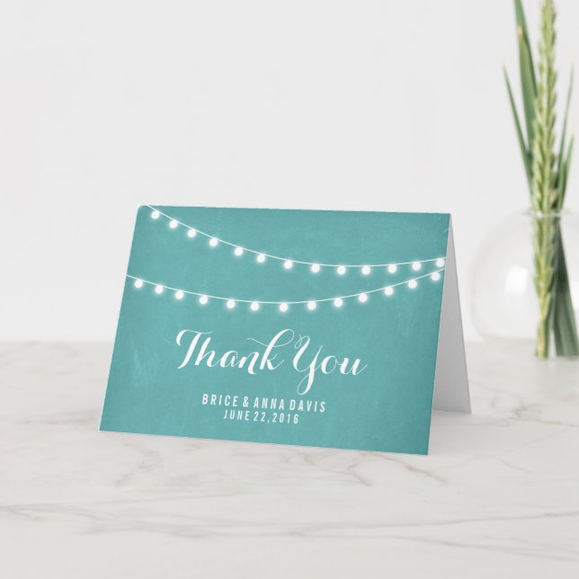 Cartão De Agradecimento Aqua Chalkboard Summer String Light Thank You (Frente)
