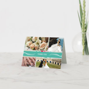 Cartão De Agradecimento Aqua Custom 4 Photo Wedding Thank You Cards