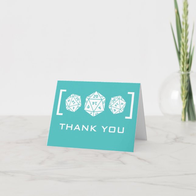 Cartão De Agradecimento Aqua D20 Dice Gamer Wedding Thank You Card (Frente)