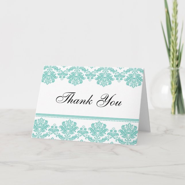 Cartão De Agradecimento Aqua Damask Thank You Cards (Frente)