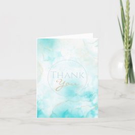 Cartão De Agradecimento Aqua Dourada Aqua Moderna Arte a Álcool Oceânica O