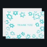 Cartão De Agradecimento Aqua Star do Bar David Bat Mitzvah<br><div class="desc">Cartões de agradecimentos perfeito para mandar depois de um morcego mitzvah, bar mitzvah ou outra celebração judaica! A mão fez a aquarela de arte para você na frente e vazio atrás! TOTALMENTE PERSONALIZÁVEL! Clique em "Personalizar" acima para editar o texto. Clique em "editar usando a ferramenta design" para ajustar as...</div>