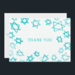 Cartão De Agradecimento Aqua Star do Bar David Bat Mitzvah<br><div class="desc">Cartões de agradecimentos perfeito para mandar depois de um morcego mitzvah, bar mitzvah ou outra celebração judaica! A mão fez a aquarela de arte para você na frente e vazio atrás! TOTALMENTE PERSONALIZÁVEL! Clique em "Personalizar" acima para editar o texto. Clique em "editar usando a ferramenta design" para ajustar as...</div>
