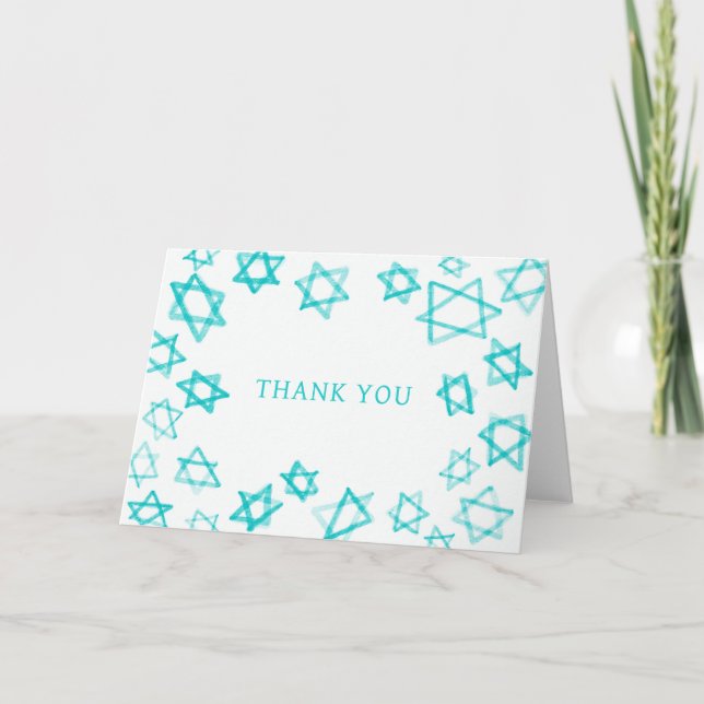 Cartão De Agradecimento Aqua Star do Bar David Bat Mitzvah (Frente)