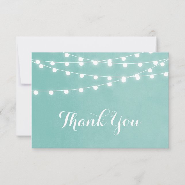 Cartão De Agradecimento Aqua String Lights Casamento Obrigado (Frente)
