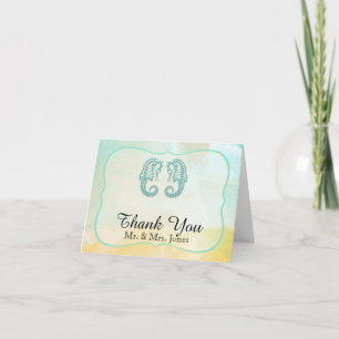 Cartão De Agradecimento Aqua Watercolor Seacavalo Weding Obrigado