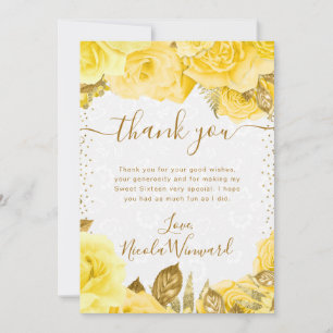 Cartão De Agradecimento Aquarela Amarelo Glam Rosas Flores Doze Anos