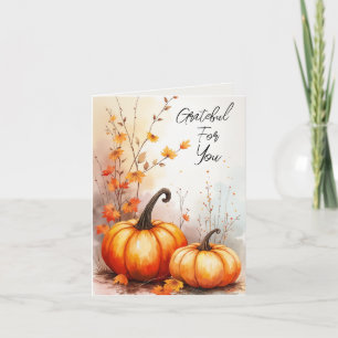 Cartão De Agradecimento Aquarela Autumn Pumpkins Grateful