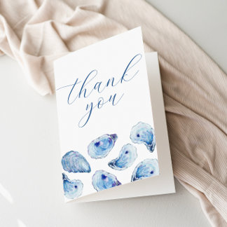 Cartão De Agradecimento Aquarela Azul de Ostra Simples Elegante Dobrada