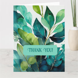 Cartão De Agradecimento Aquarela, Azul-turquesa, Azul, Verde, Botânico, Ab