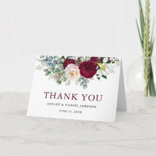 Cartão De Agradecimento Aquarela Borgonha Florestal Dourada