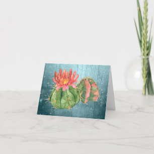Cartão De Agradecimento Aquarela Cacto Florido Laranja azul-turquesa