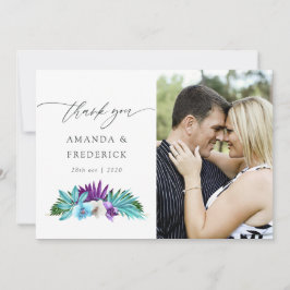 Cartão De Agradecimento Aquarela Casamento Geométrico de Orquídeas Tropica